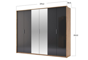 Skříň 6D se zrcadly, série N Lava / dub kraft Luna
