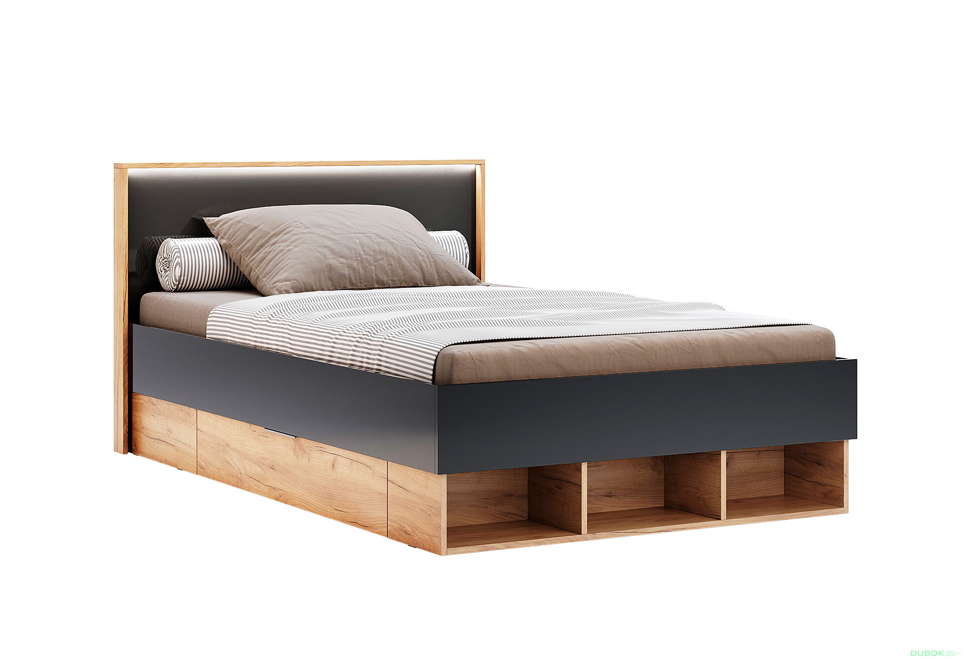 Postel Junior 1,2x2,0 s šuplíky Lava / dub kraft Luna - Fotografie 1 Fotografie 1 - Postel Junior 1,2x2,0 s šuplíky Lava / dub kraft Luna