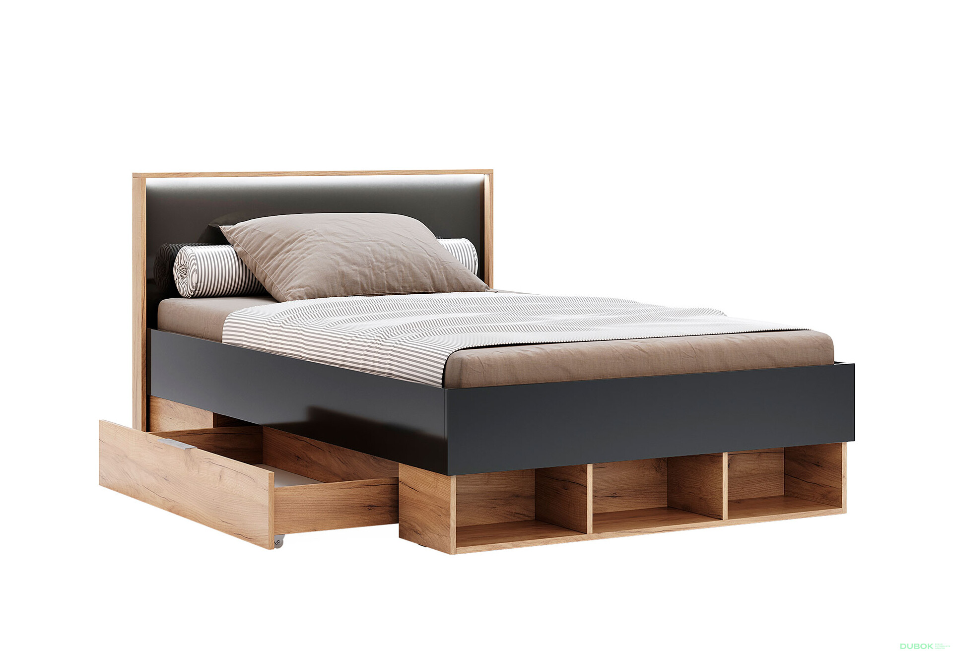 Postel Junior 1,2x2,0 s šuplíky Lava / dub kraft Luna - Fotografie 3 Fotografie 3 - Postel Junior 1,2x2,0 s šuplíky Lava / dub kraft Luna