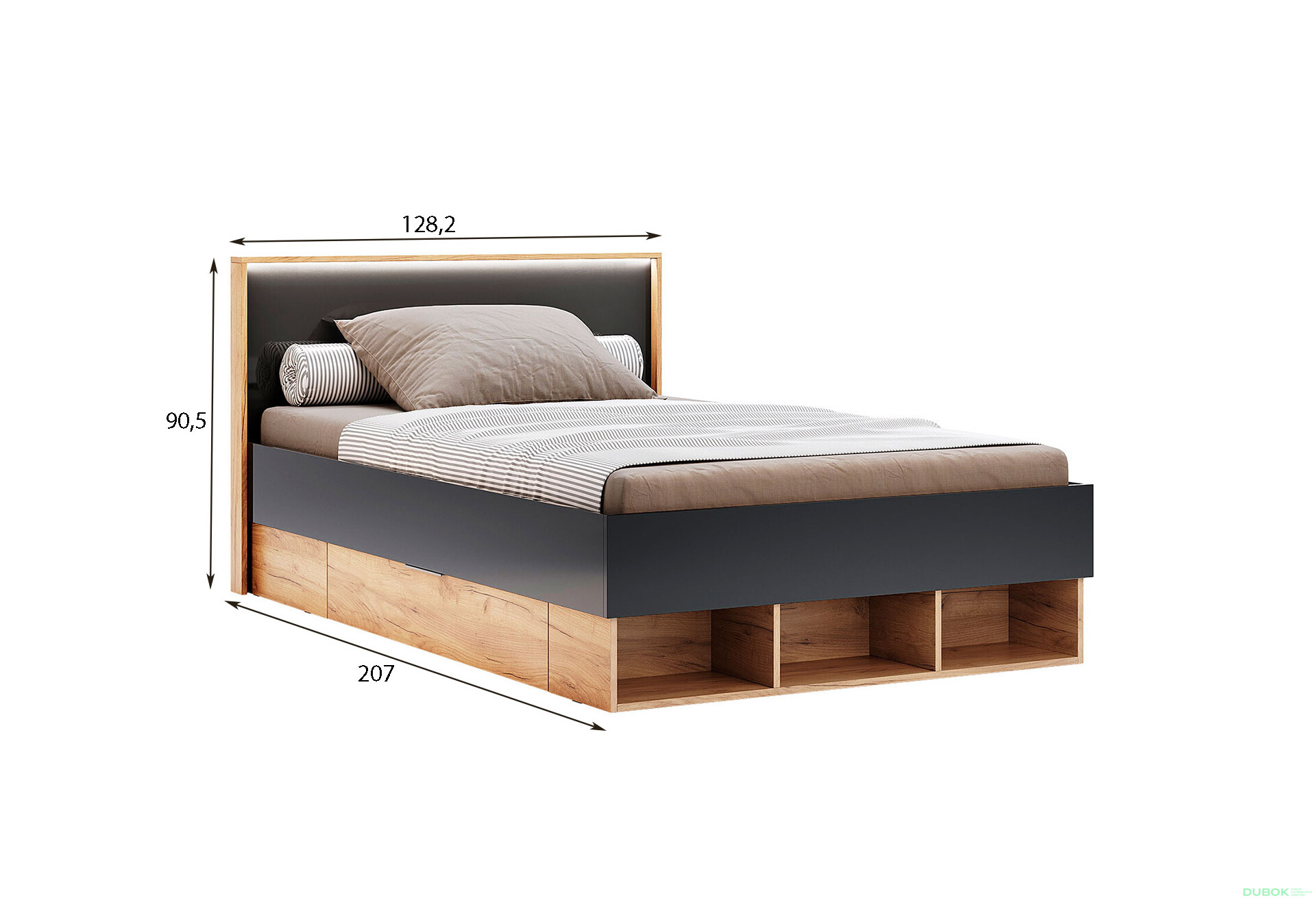 Postel Junior 1,2x2,0 s šuplíky Lava / dub kraft Luna - Fotografie 4 Fotografie 4 - Postel Junior 1,2x2,0 s šuplíky Lava / dub kraft Luna
