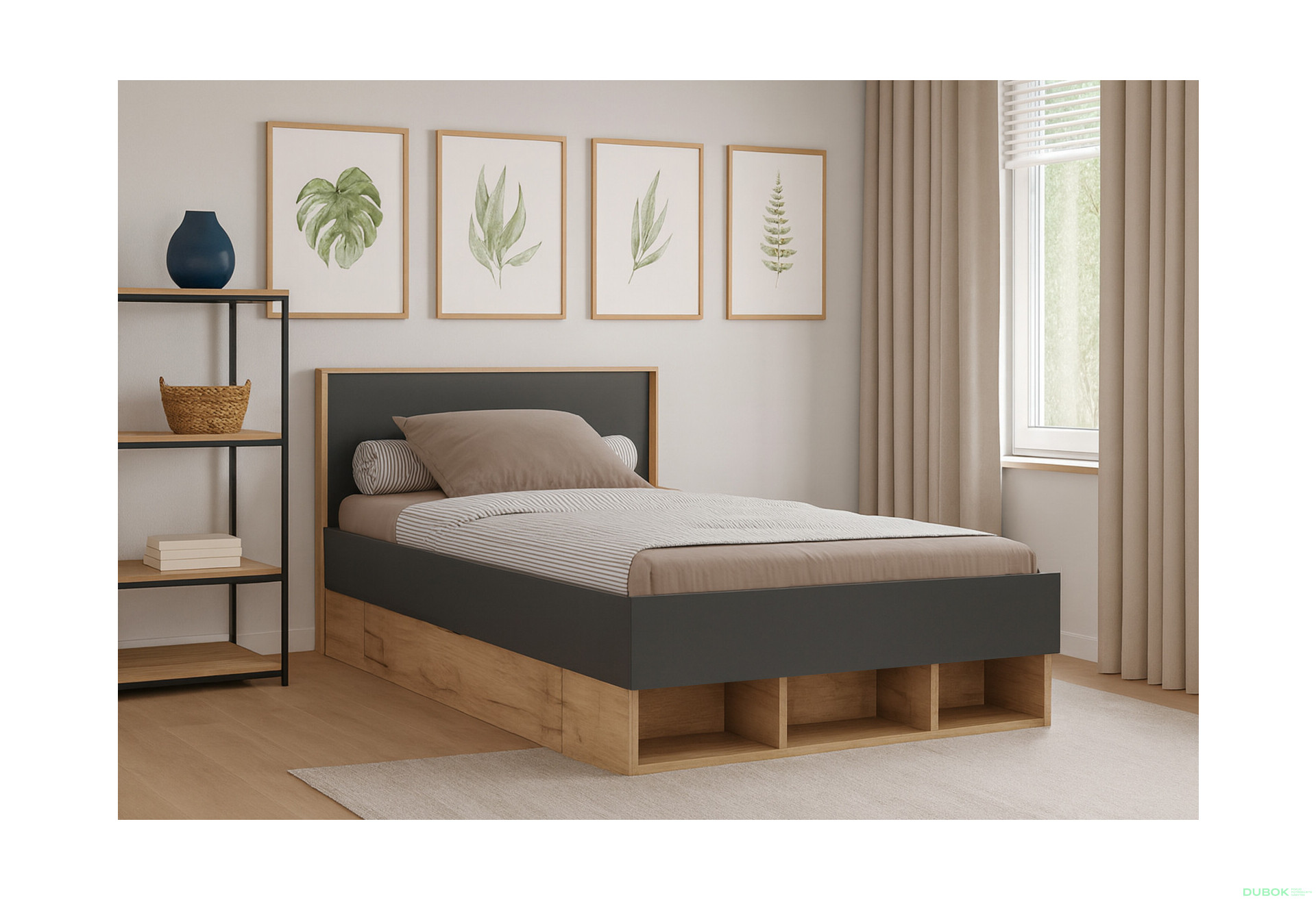 Postel Junior 1,2x2,0 s šuplíky Lava / dub kraft Luna - Fotografie 2 Fotografie 2 - Postel Junior 1,2x2,0 s šuplíky Lava / dub kraft Luna
