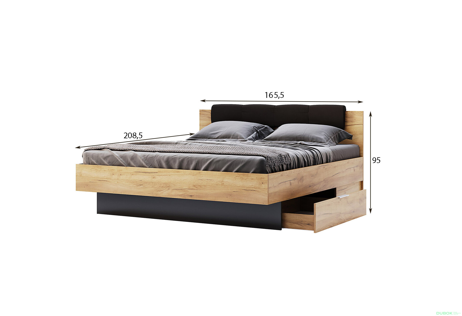 Postel 160x200, čalouněné čelo se šuplíky (bez rámu) Lava / dub kraft Luna - Fotografie 3 Fotografie 3 - Postel 160x200, čalouněné čelo se šuplíky (bez rámu) Lava / dub kraft Luna