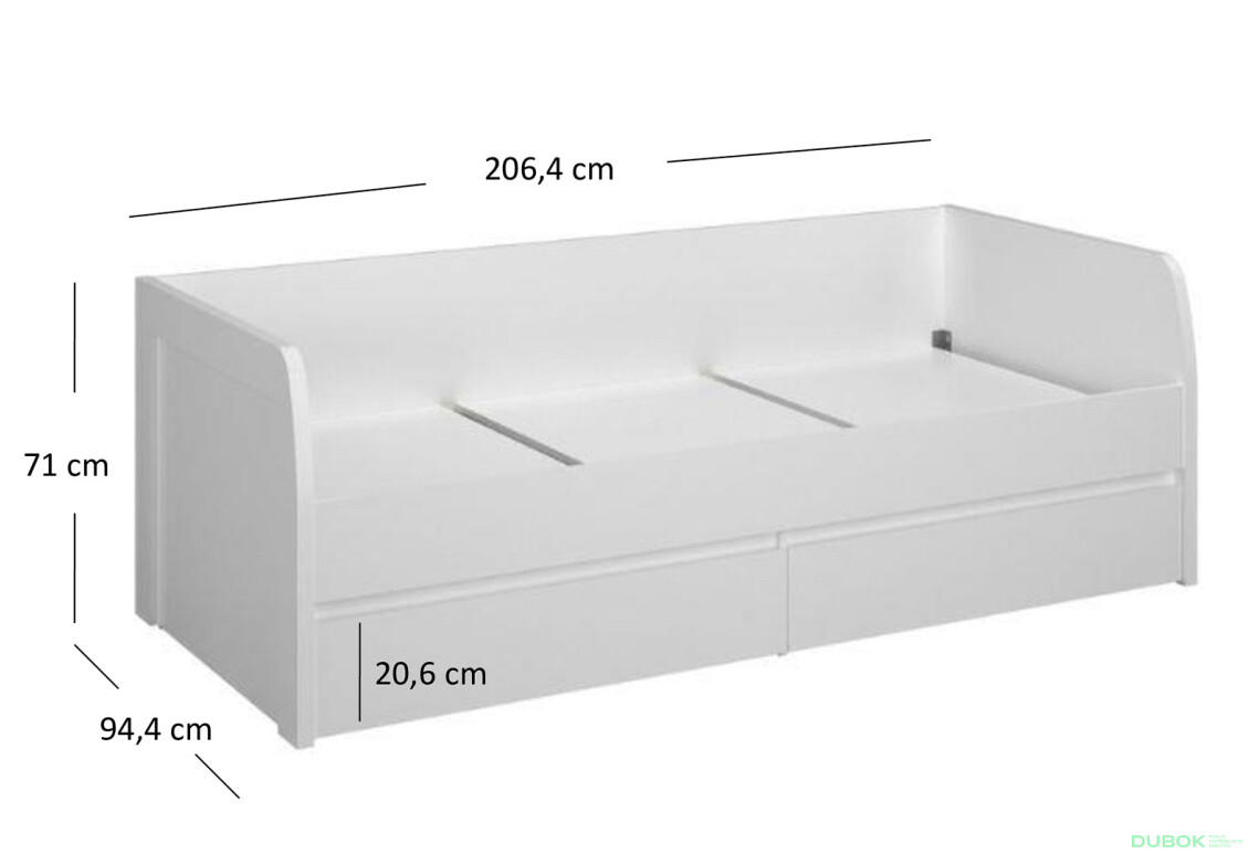 Fotografie 9 - Postel 2s/90x200 s roštem bílá Erden