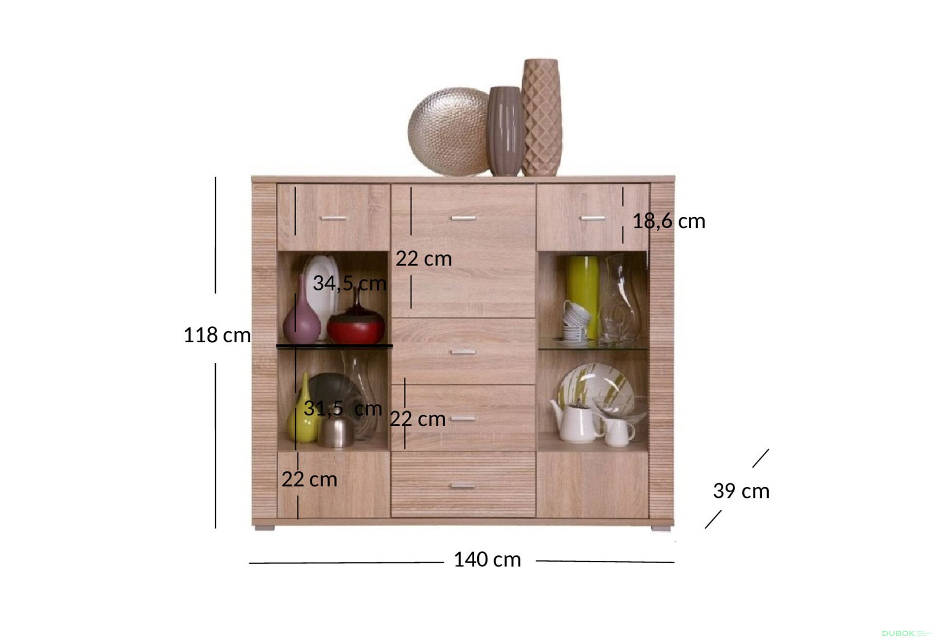 Fotografie 4 - Komoda s mini barem 2w3s1b dub sonoma Gress
