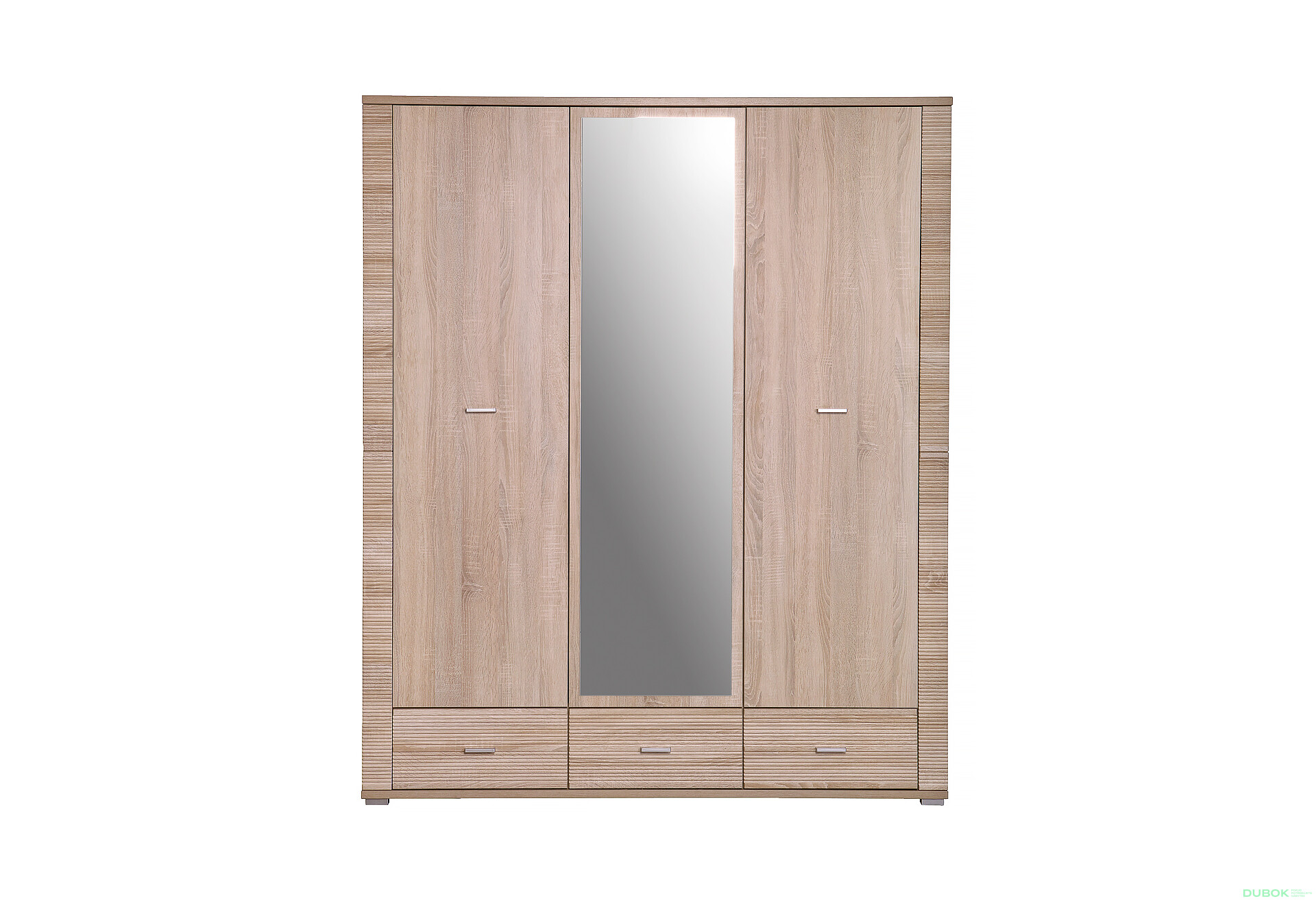 Fotografie 1 - Skříň třídveřová se zrcadlem a zásuvkami Gress 160x192x55 cm Dub sonoma