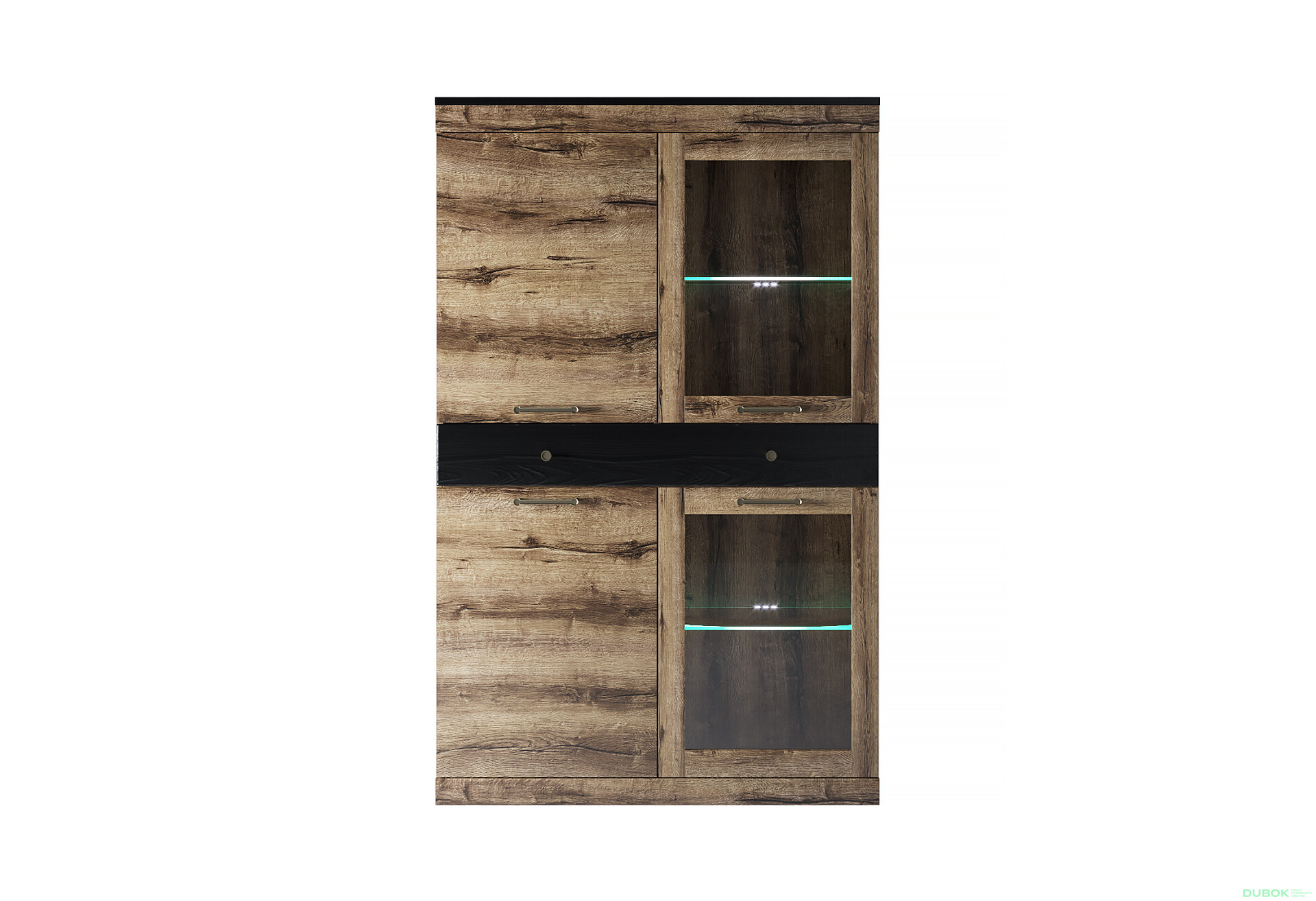 Vitrína nízká 2d2w1s dub monastery / černý Jagger - Fotografie 1 Fotografie 1 - Vitrína nízká 2d2w1s dub monastery / černý Jagger