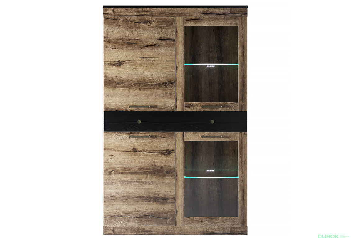 Vitrína nízká 2d2w1s dub monastery / černý Jagger - Fotografie 1 Fotografie 1 - Vitrína nízká 2d2w1s dub monastery / černý Jagger