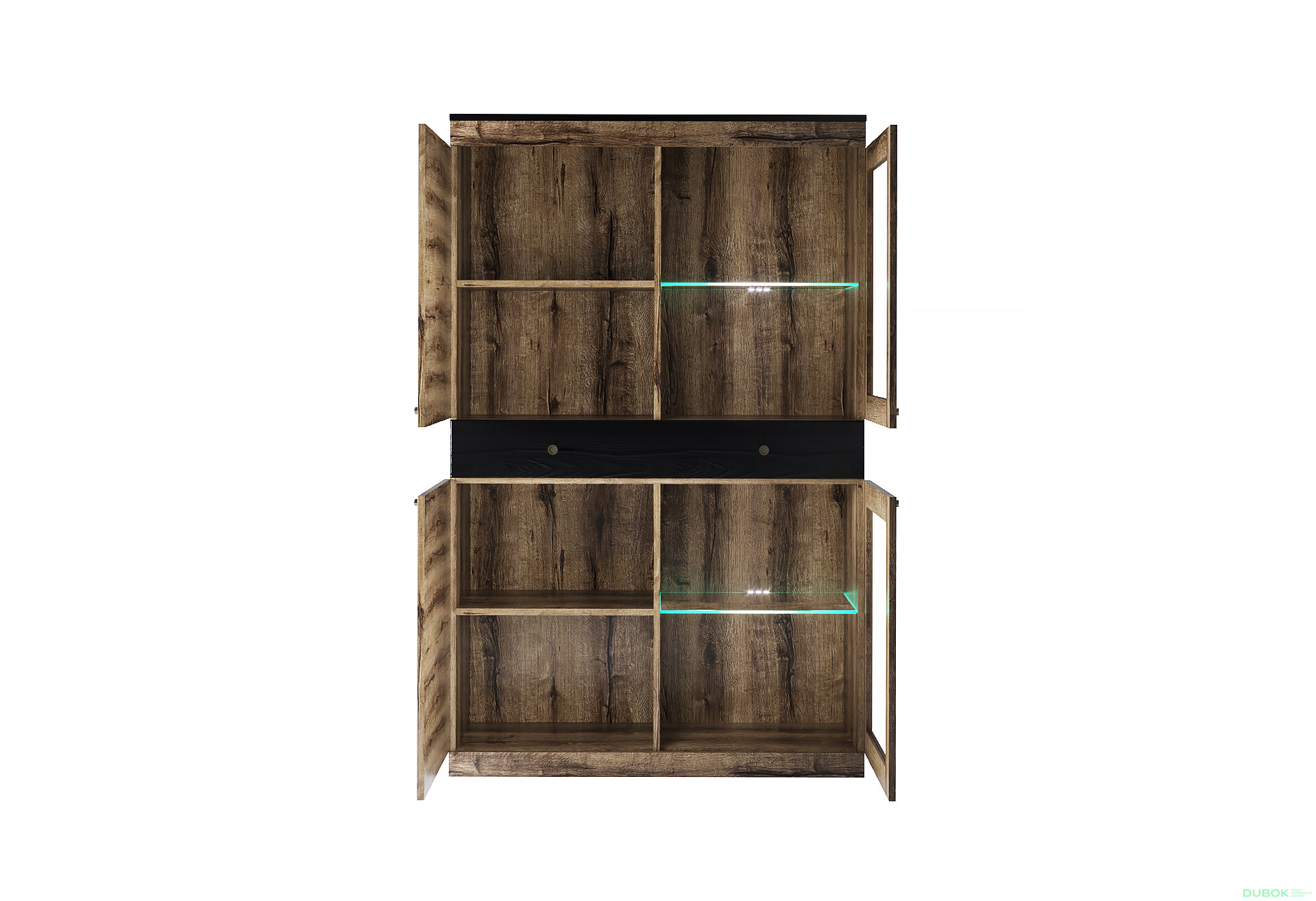 Vitrína nízká 2d2w1s dub monastery / černý Jagger - Fotografie 2 Fotografie 2 - Vitrína nízká 2d2w1s dub monastery / černý Jagger