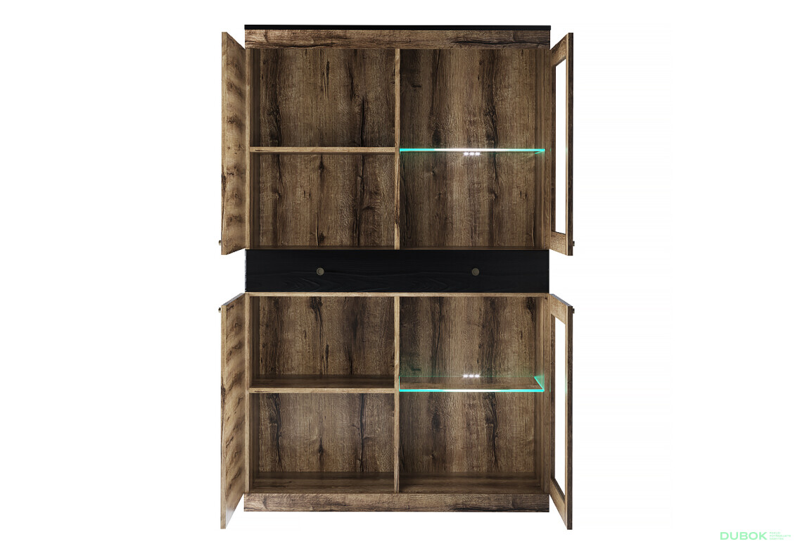 Vitrína nízká 2d2w1s dub monastery / černý Jagger - Fotografie 2 Fotografie 2 - Vitrína nízká 2d2w1s dub monastery / černý Jagger