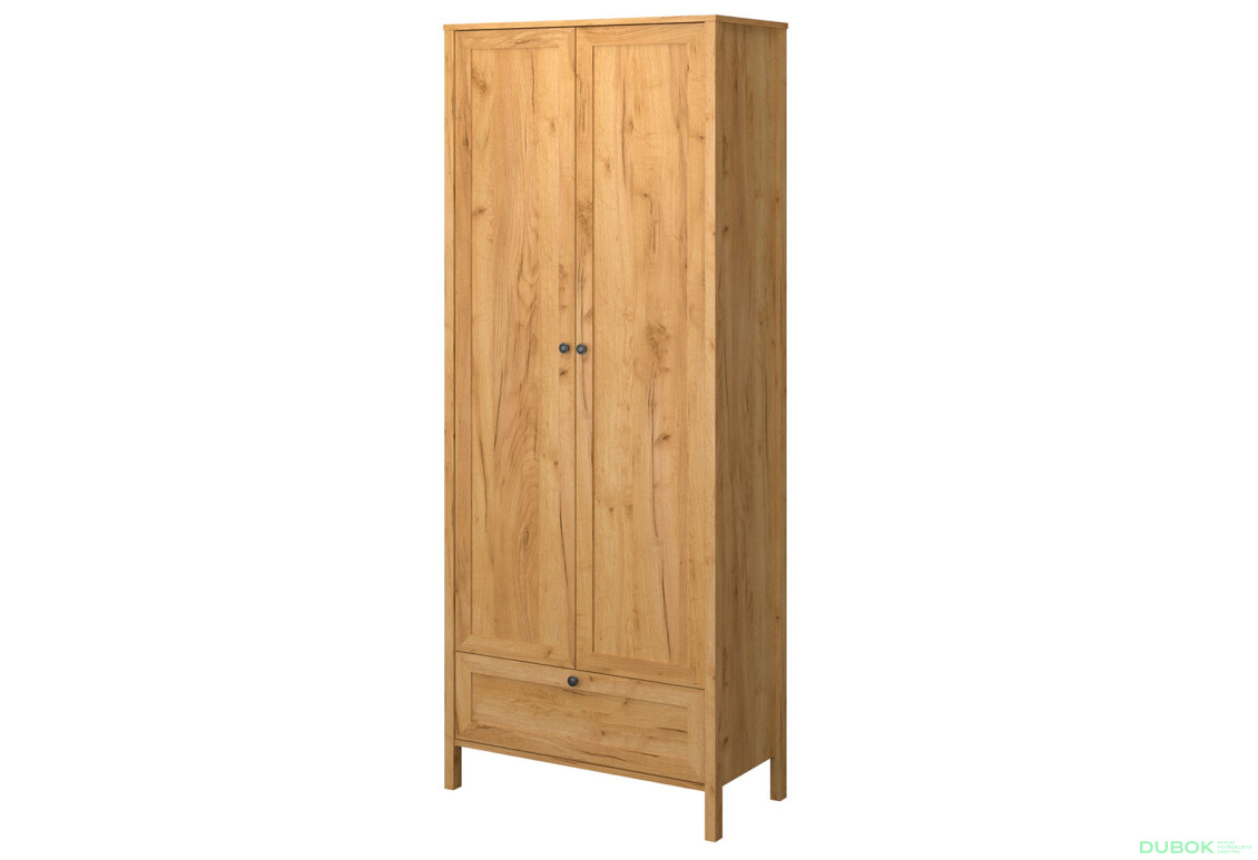 Skříň dvoudveřová se zásuvkou Klark 83x210x48.5 cm Dub craft zlatý