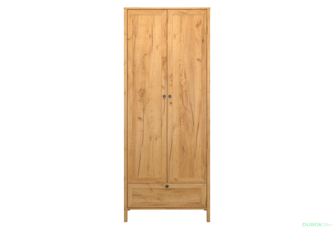 Skříň dvoudveřová se zásuvkou Klark 83x210x48.5 cm Dub craft zlatý
