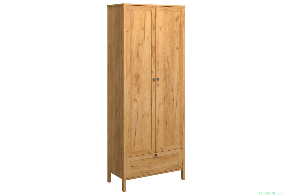 Fotografie 3 - Skříň dvoudveřová se zásuvkou Klark 83x210x48.5 cm Dub craft zlatý