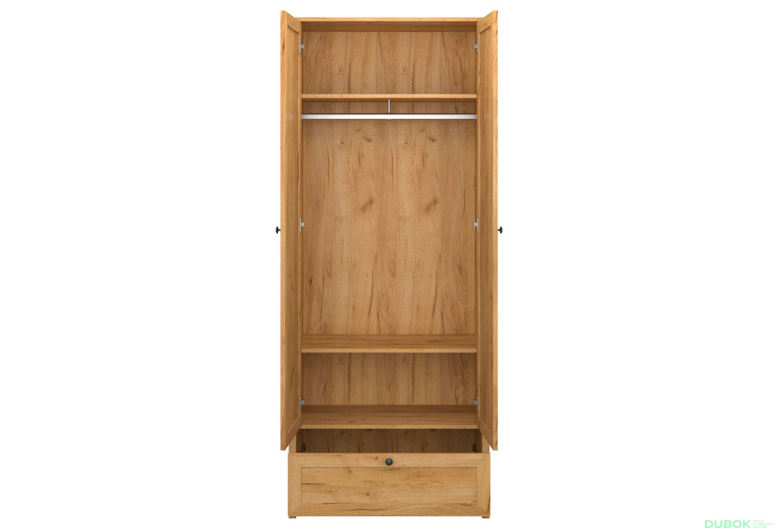Fotografie 4 - Skříň dvoudveřová se zásuvkou Klark 83x210x48.5 cm Dub craft zlatý