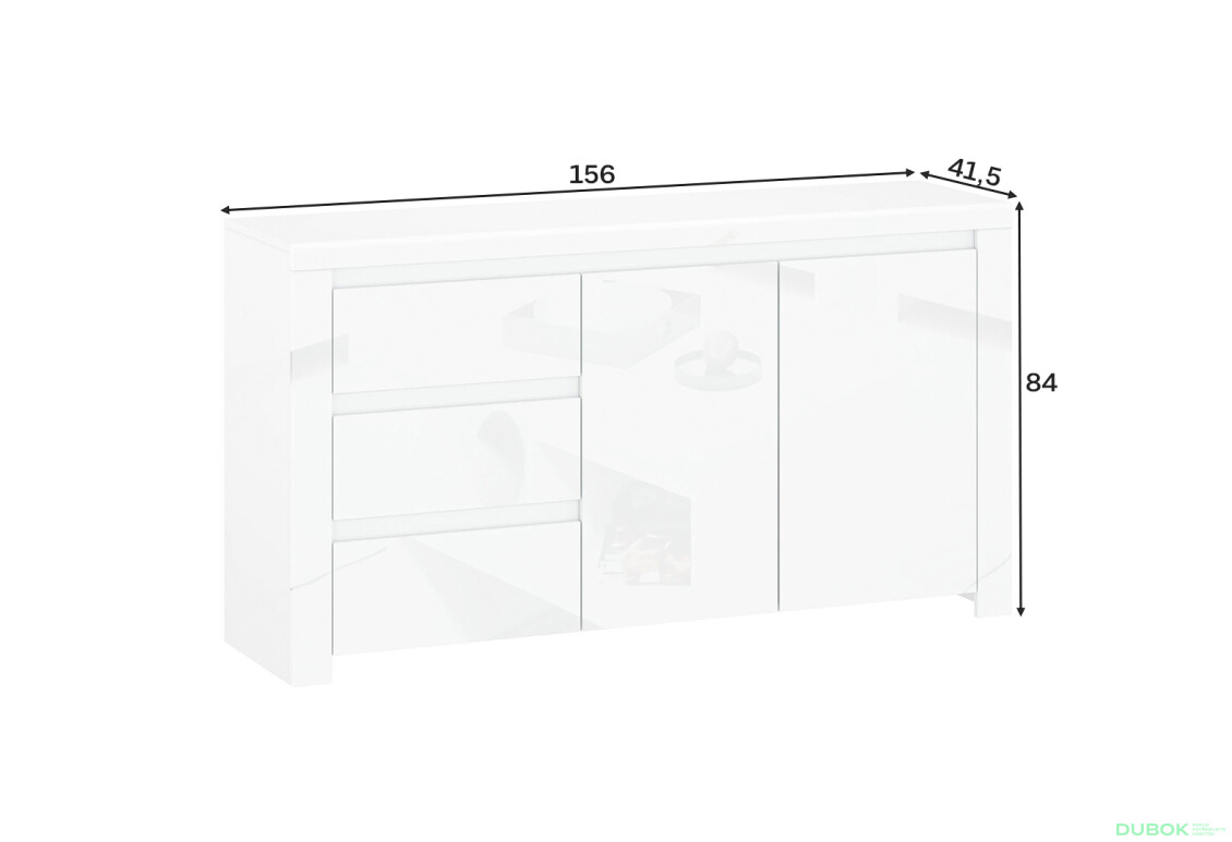 Fotografie 3 - Komoda 2d3s bílý lesk Lingo