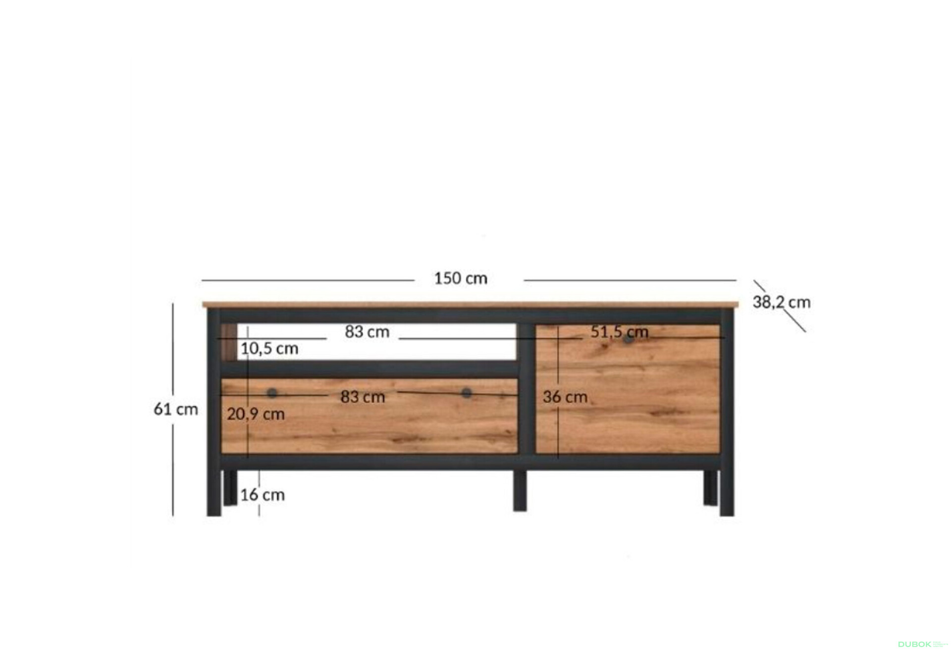 Fotografie 2 - TV stolek 1d1s/150 dub wotan / černý Loft