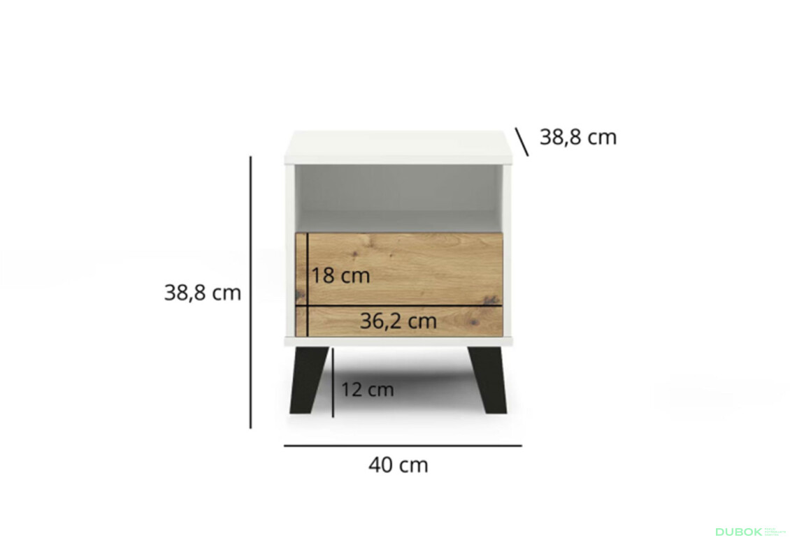 Fotografie 6 - Noční stolek Borg 1s bílý / dub artisan