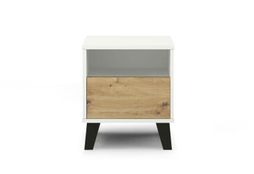 Noční stolek Borg 1s bílý / dub artisan