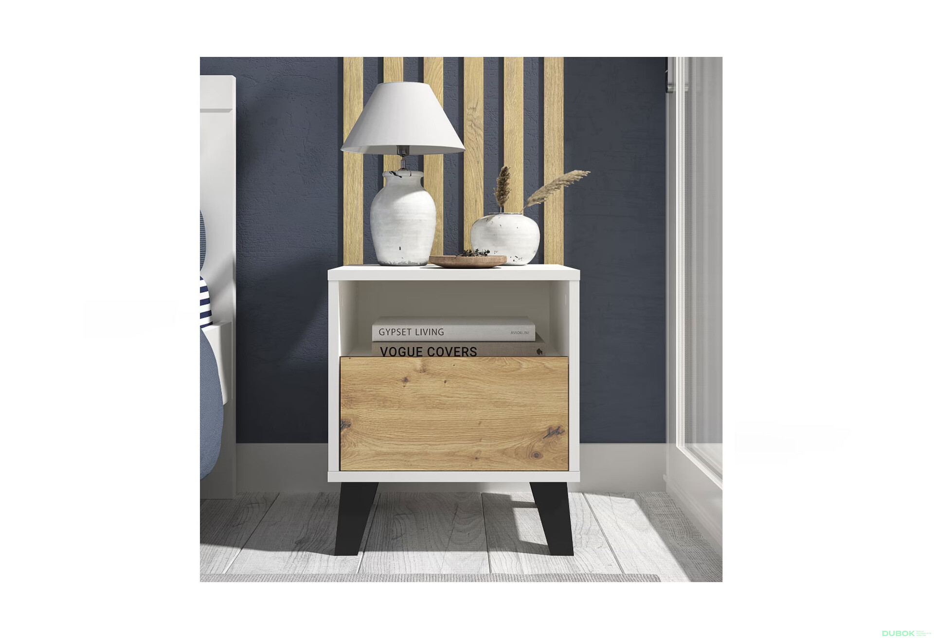 Fotografie 2 - Noční stolek Borg 1s bílý / dub artisan