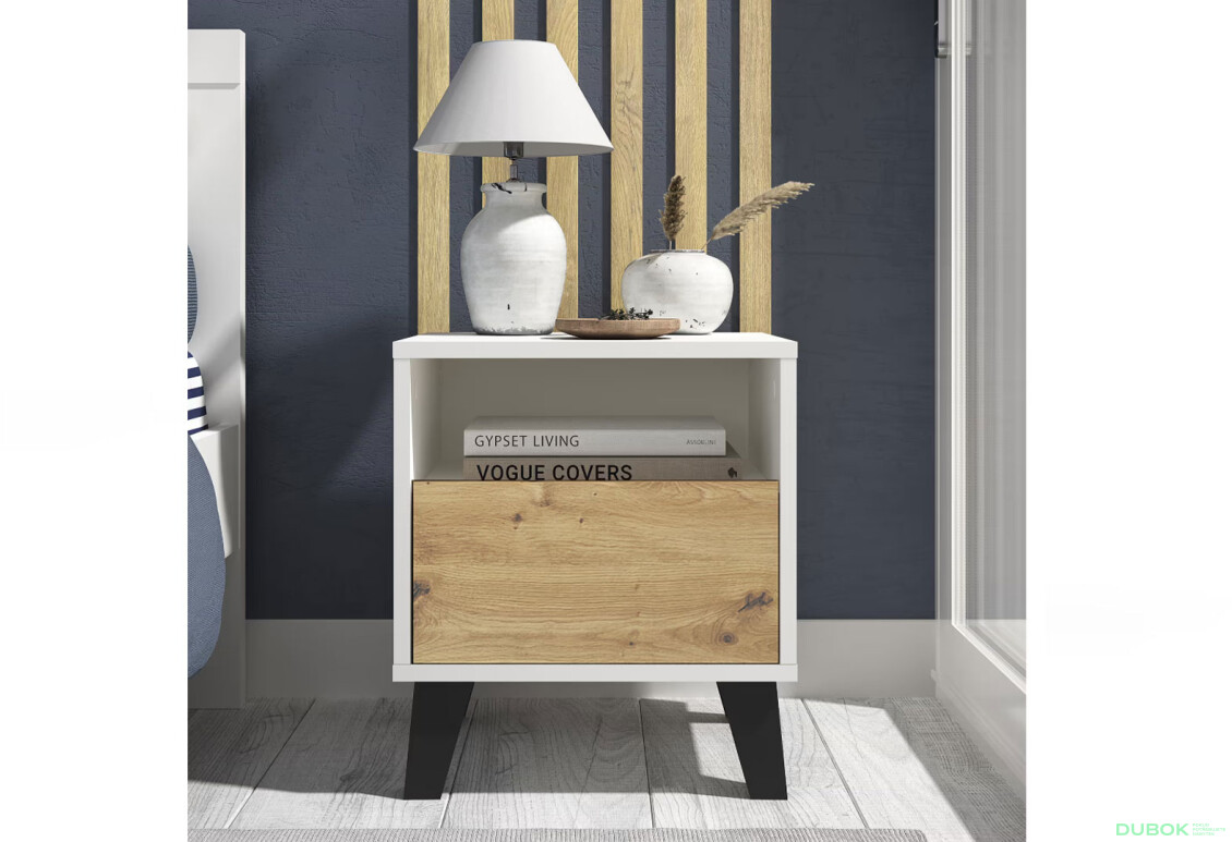 Fotografie 2 - Noční stolek Borg 1s bílý / dub artisan