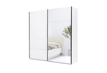 Skříň s posuvnými dveřmi 2.0х2.1m (Dveře bílý lesk/Zrcadlo) Mila