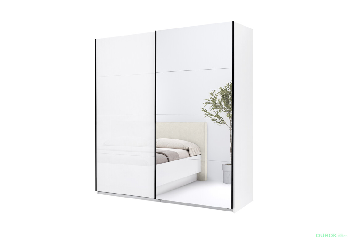 Skříň s posuvnými dveřmi 2.0х2.1m (Dveře bílý lesk/Zrcadlo) Mila