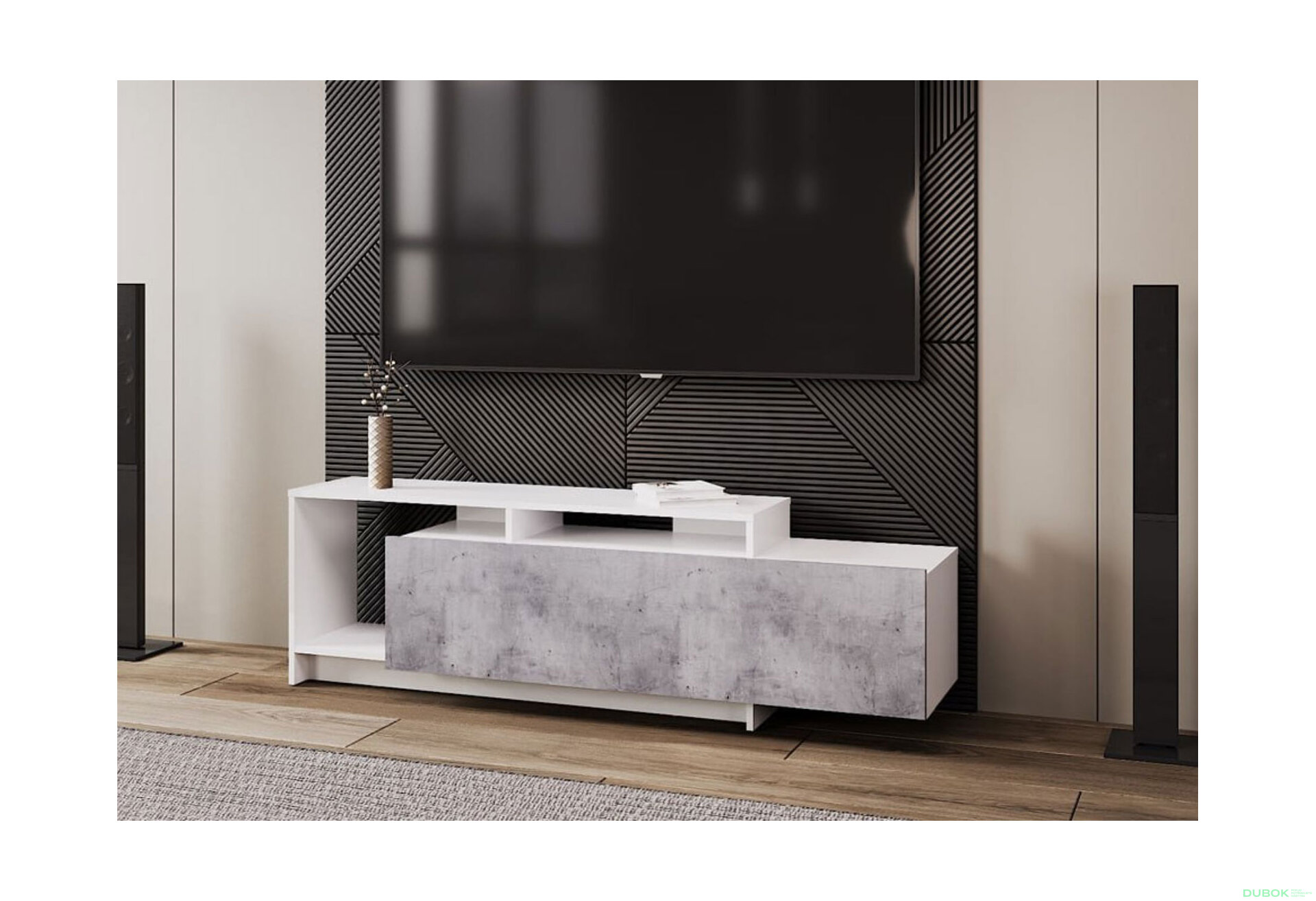 Fotografie 2 - TV stolek U2 bílý / beton dřevotříska 160x38x48