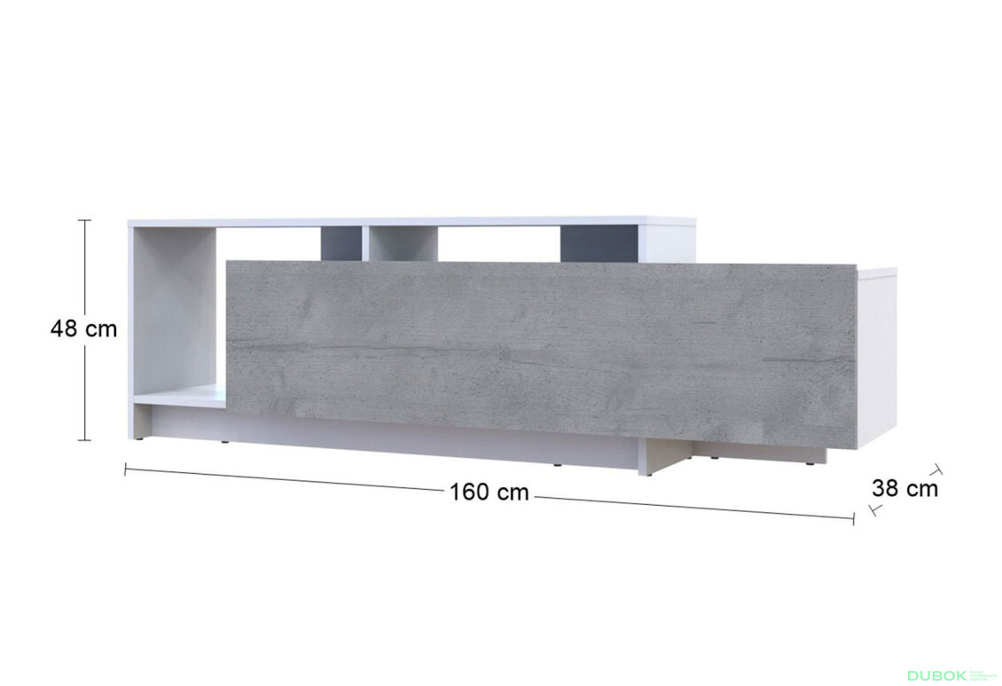 Fotografie 7 - TV stolek U2 bílý / beton dřevotříska 160x38x48