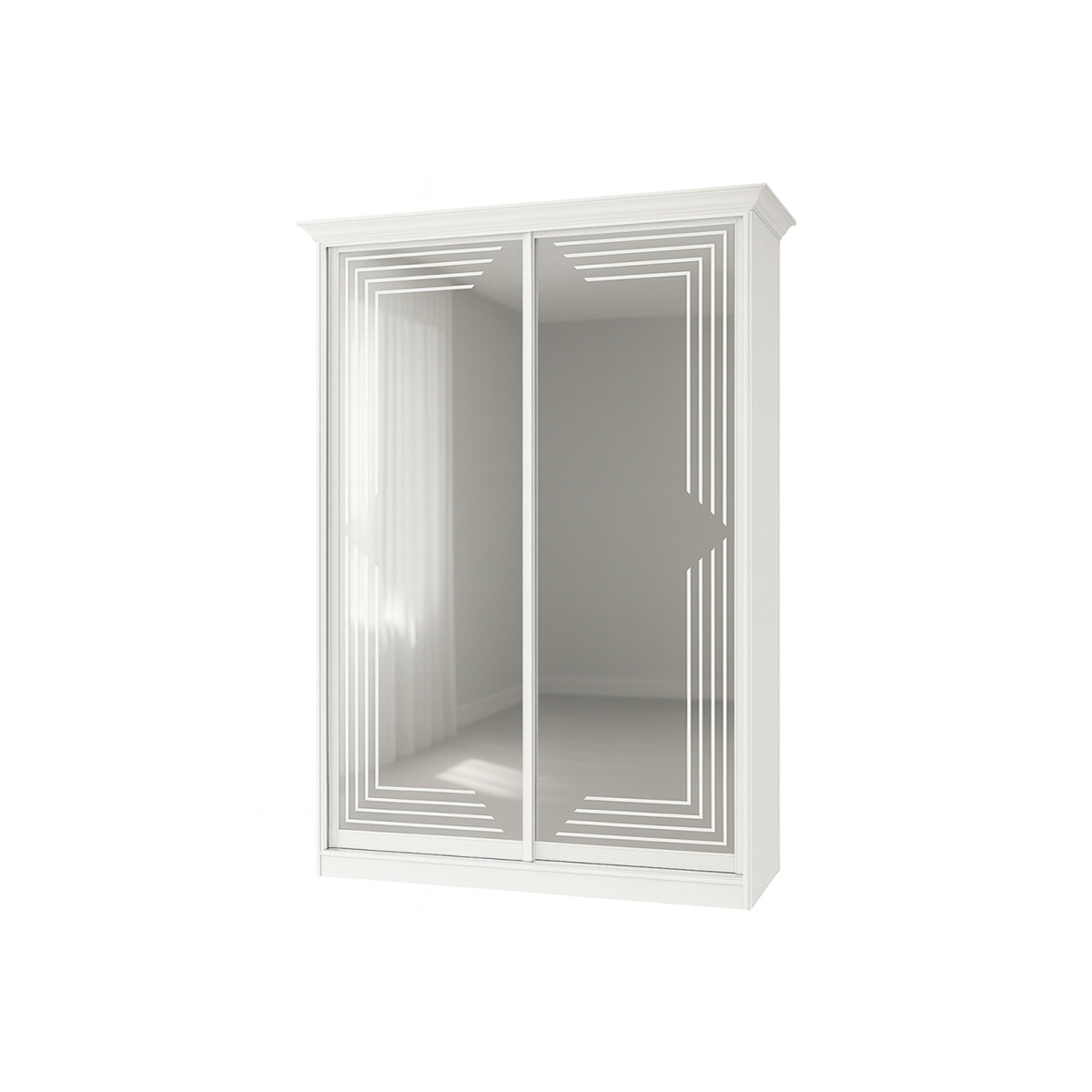 

Skříň Rim-Veneziano 2D 1,8 m bílá s římsou, s uměleckým matováním na zrcadle №0580LR