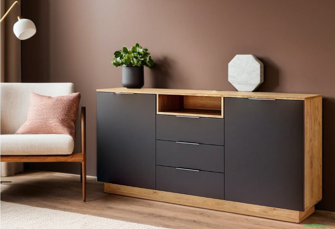 Komoda 2dv 3šu Lava / dub kraft Luna - Fotografie 2 Fotografie 2 - Komoda 2dv 3šu Lava / dub kraft Luna