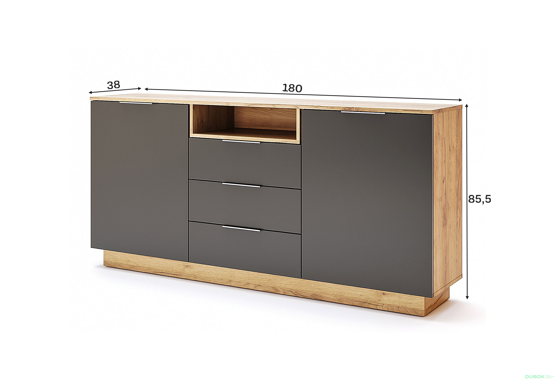 Fotografie 3 - Komoda 2dv 3šu Lava / dub kraft Luna