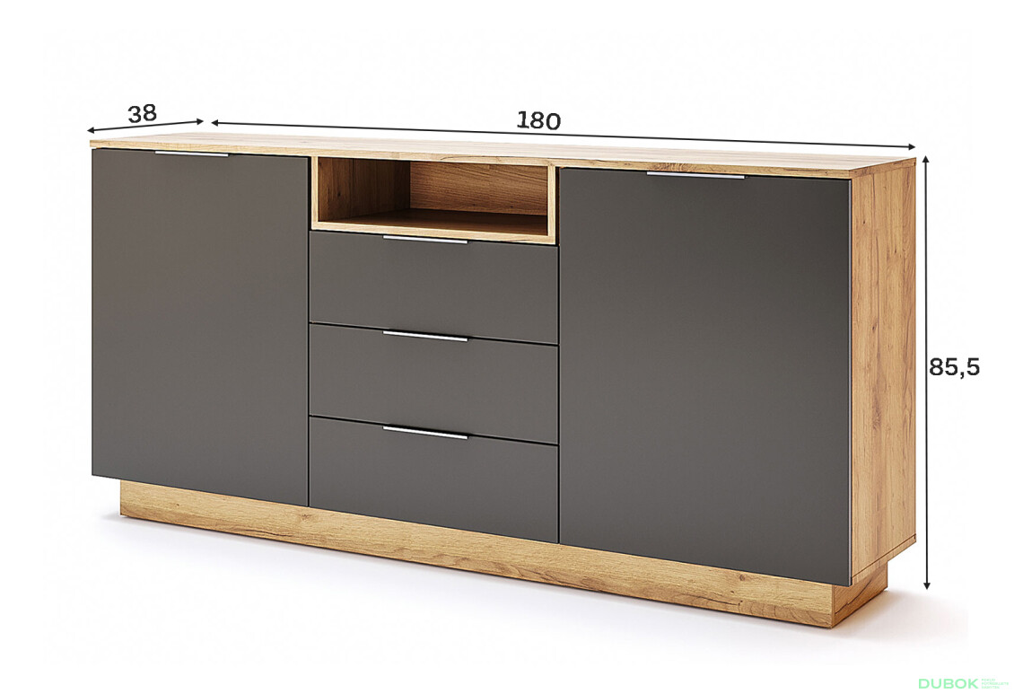 Fotografie 3 - Komoda 2dv 3šu Lava / dub kraft Luna