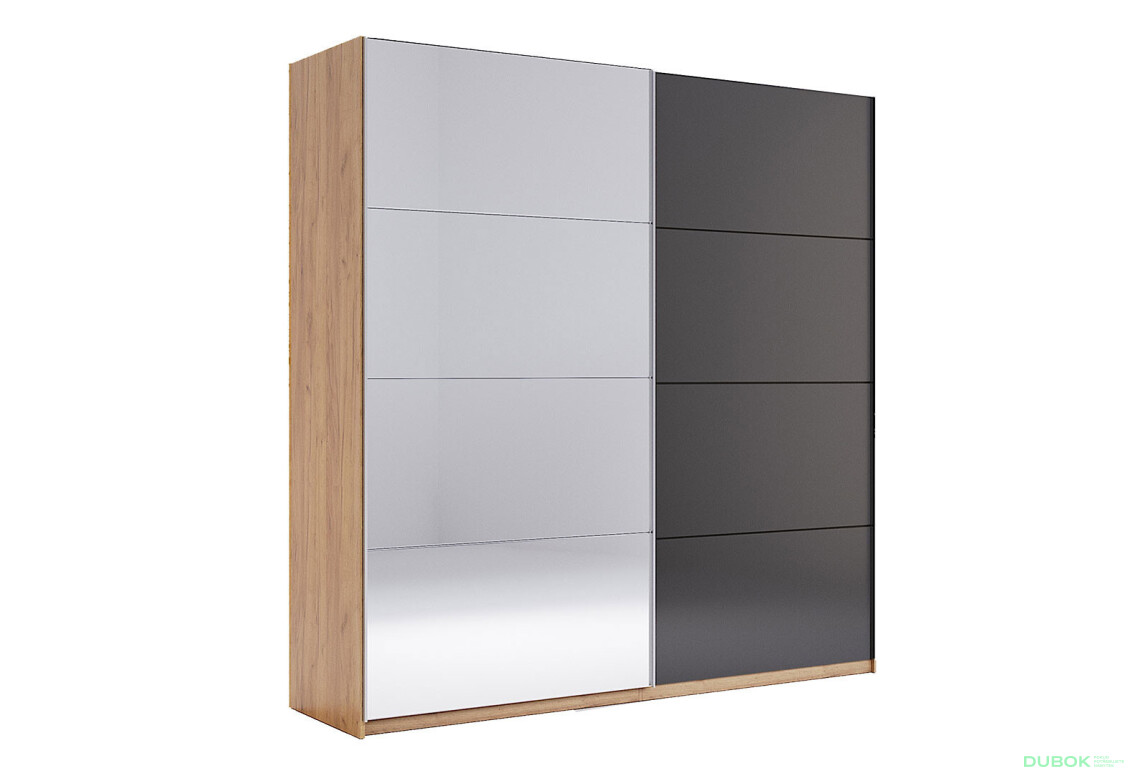Skříň s posuvnými dveřmi 2,0x2,1m (Dveře Mat Láva/Zrcadlo), série N Luna