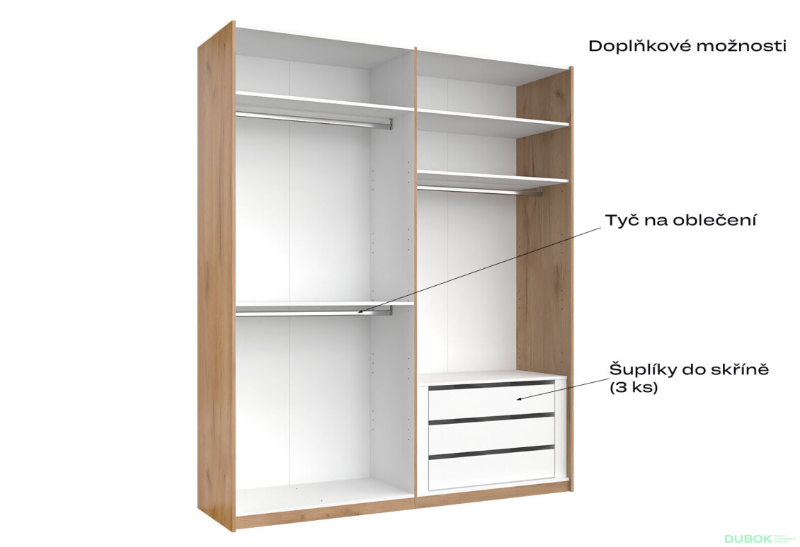 Skříň s posuvnými dveřmi 2.0x2.4m (Dveře Dub Kraft/Mat Láva), série N Luna - Fotografie 5 Fotografie 5 - Skříň s posuvnými dveřmi 2.0x2.4m (Dveře Dub Kraft/Mat Láva), série N Luna