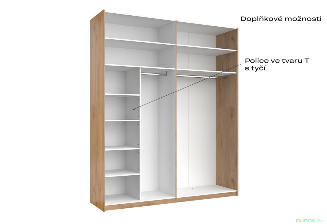 Fotografie 7 - Skříň s posuvnými dveřmi 2.0x2.4m (Dveře Dub Kraft/Mat Láva), série N Luna