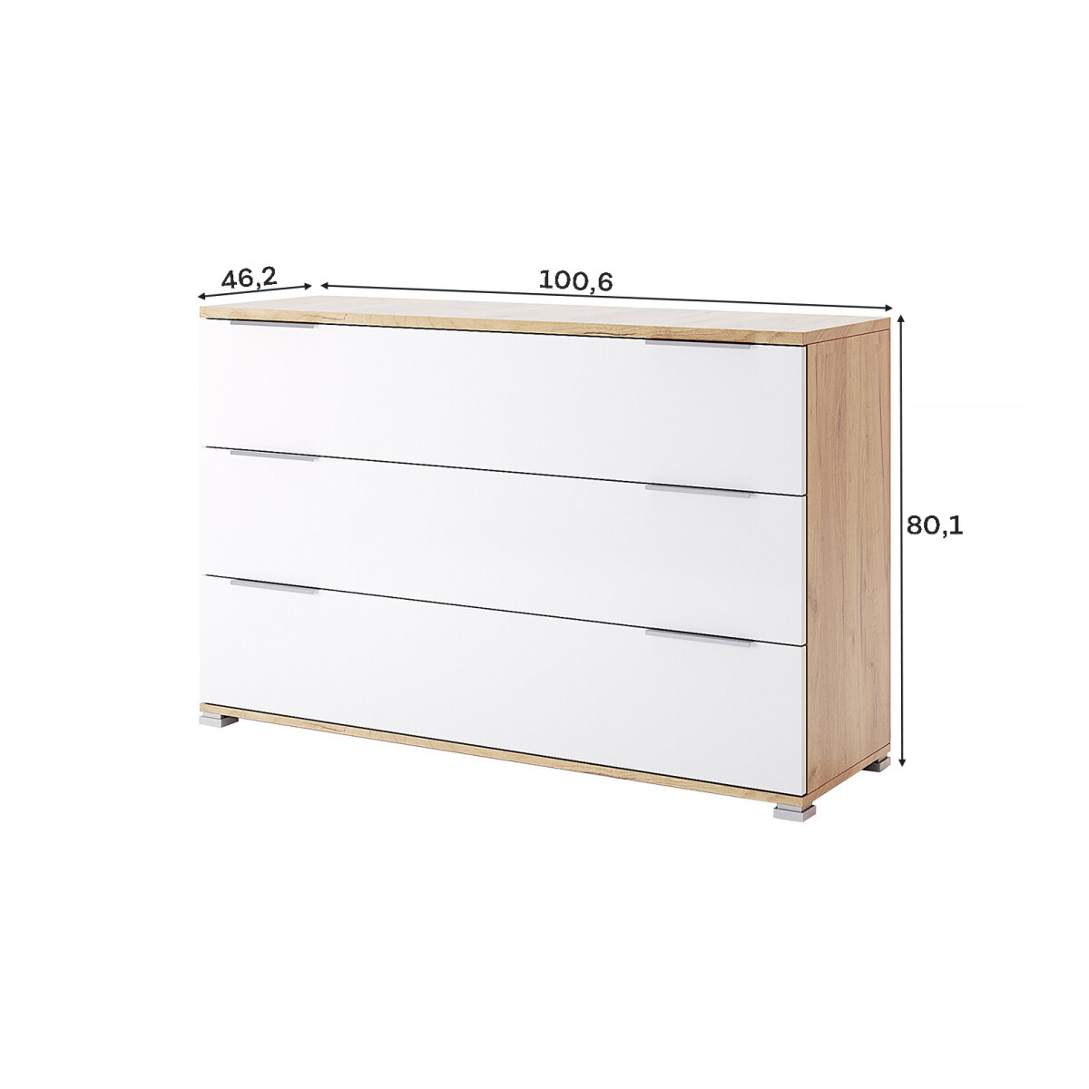 Komoda 3Š dub craft / bílý Asti (obrázek 3)