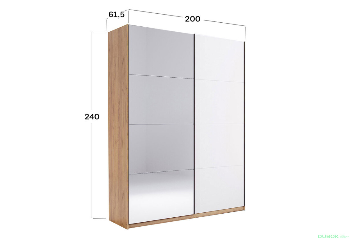 Fotografie 3 - Skříň s posuvnými dveřmi 2,0x2,4m (Dveře Lesklé Bílé/Zrcadlo) série N Asti