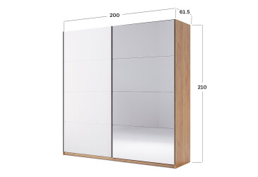 Skříň s posuvnými dveřmi 2,0x2,1 m (Dveře Lesklá Bílá/Zrcadlo) série N Asti