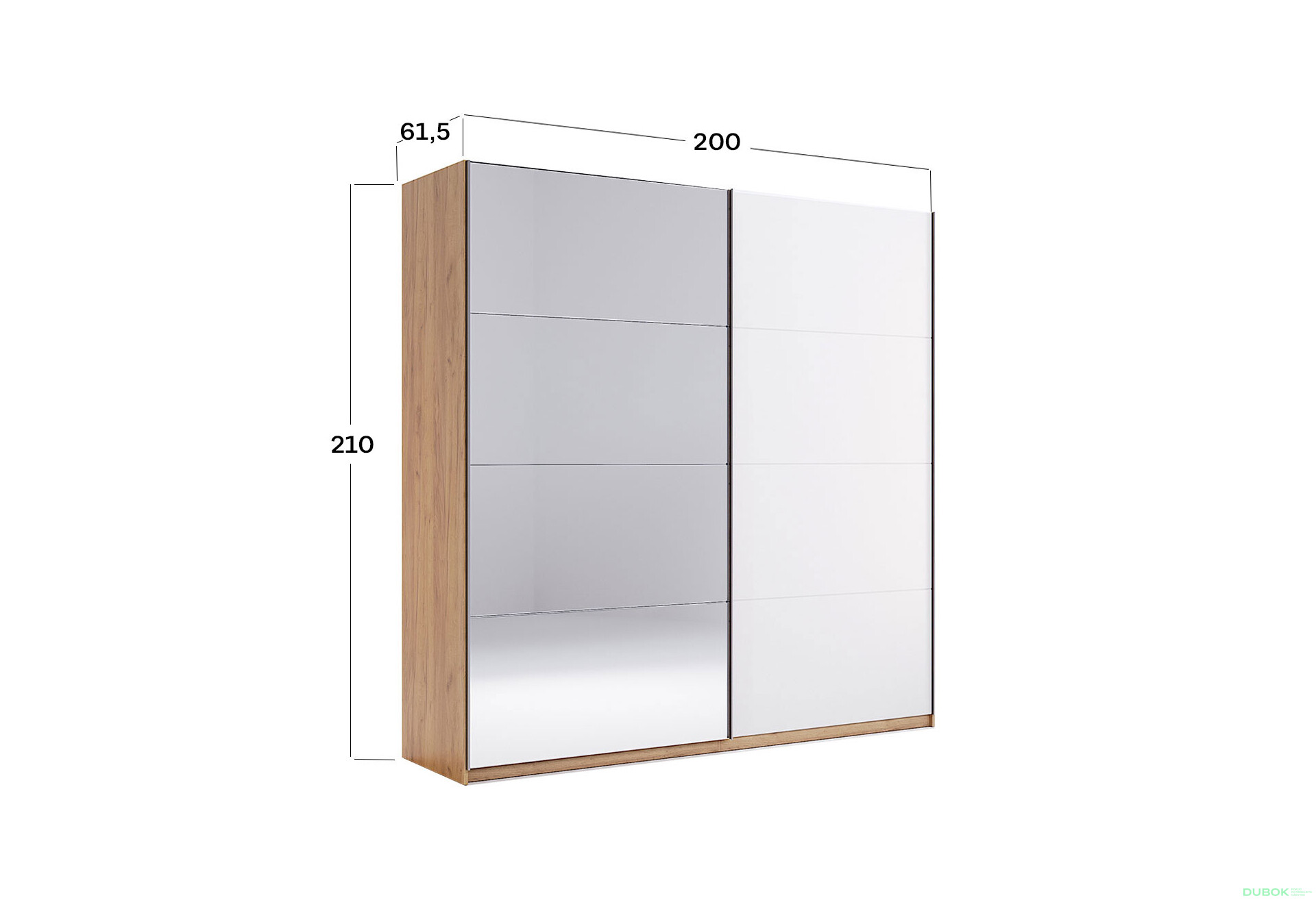 Fotografie 3 - Skříň s posuvnými dveřmi 2,0x2,1 m (Dveře Lesklá Bílá/Zrcadlo) série N Asti
