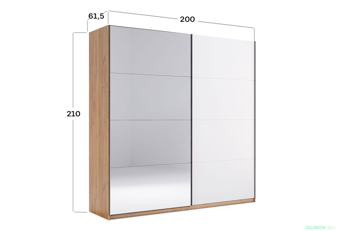 Fotografie 3 - Skříň s posuvnými dveřmi 2,0x2,1 m (Dveře Lesklá Bílá/Zrcadlo) série N Asti