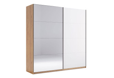 Skříň s posuvnými dveřmi 2,0x2,1 m (Dveře Lesklá Bílá/Zrcadlo) série N Asti