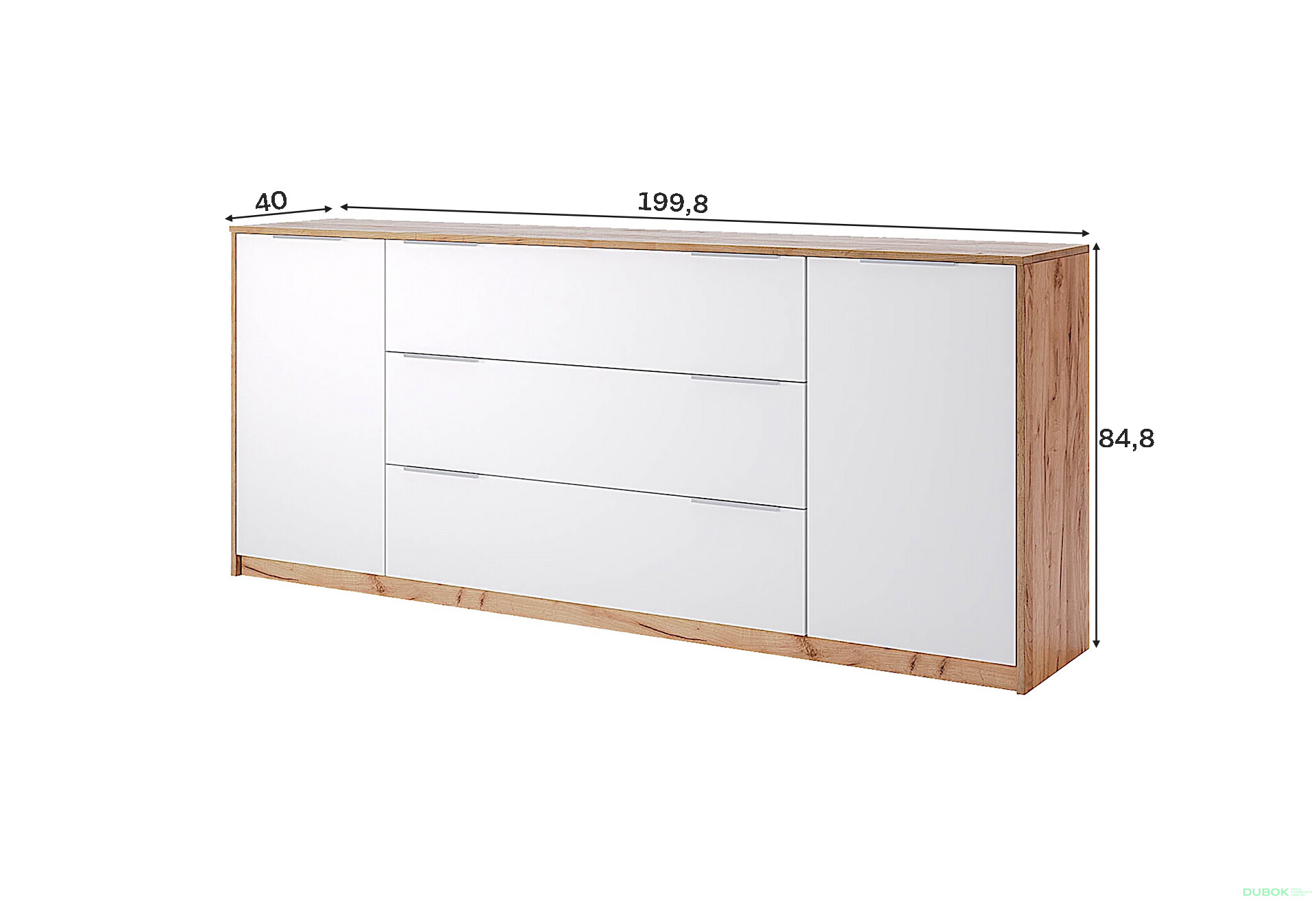 Fotografie 3 - Komoda 2 dveře 3 zásuvky 200 cm dub kraft / bílá Asti