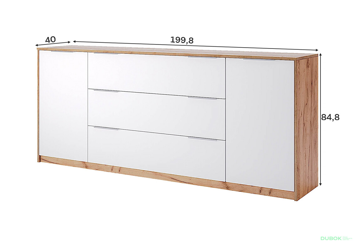 Fotografie 3 - Komoda 2 dveře 3 zásuvky 200 cm dub kraft / bílá Asti