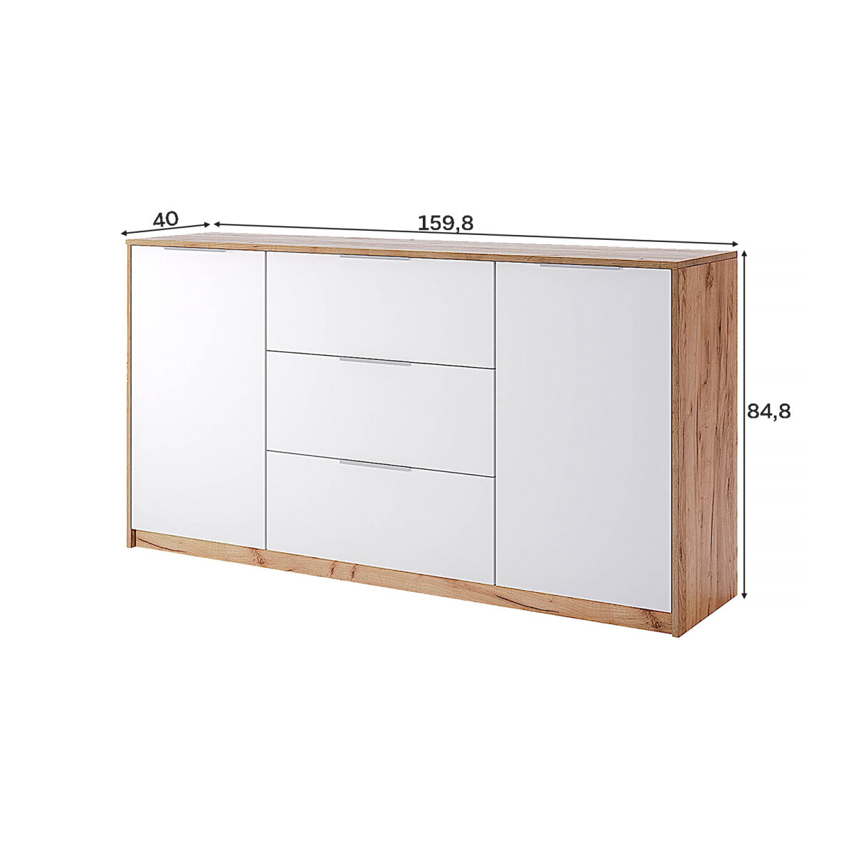 Komoda 2dv 3šuplíky 1.6 dub kraft / bílá Asti (obrázek 3)