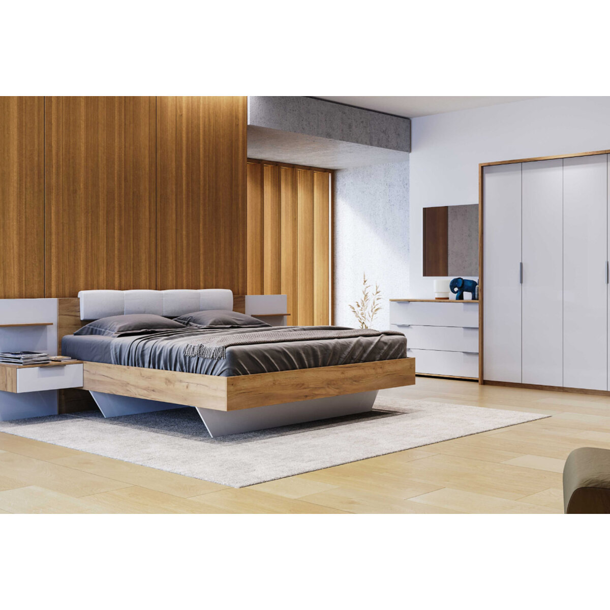 Postel 160x200 měkké čelo dub craft / bílý Asti (obrázek 3)
