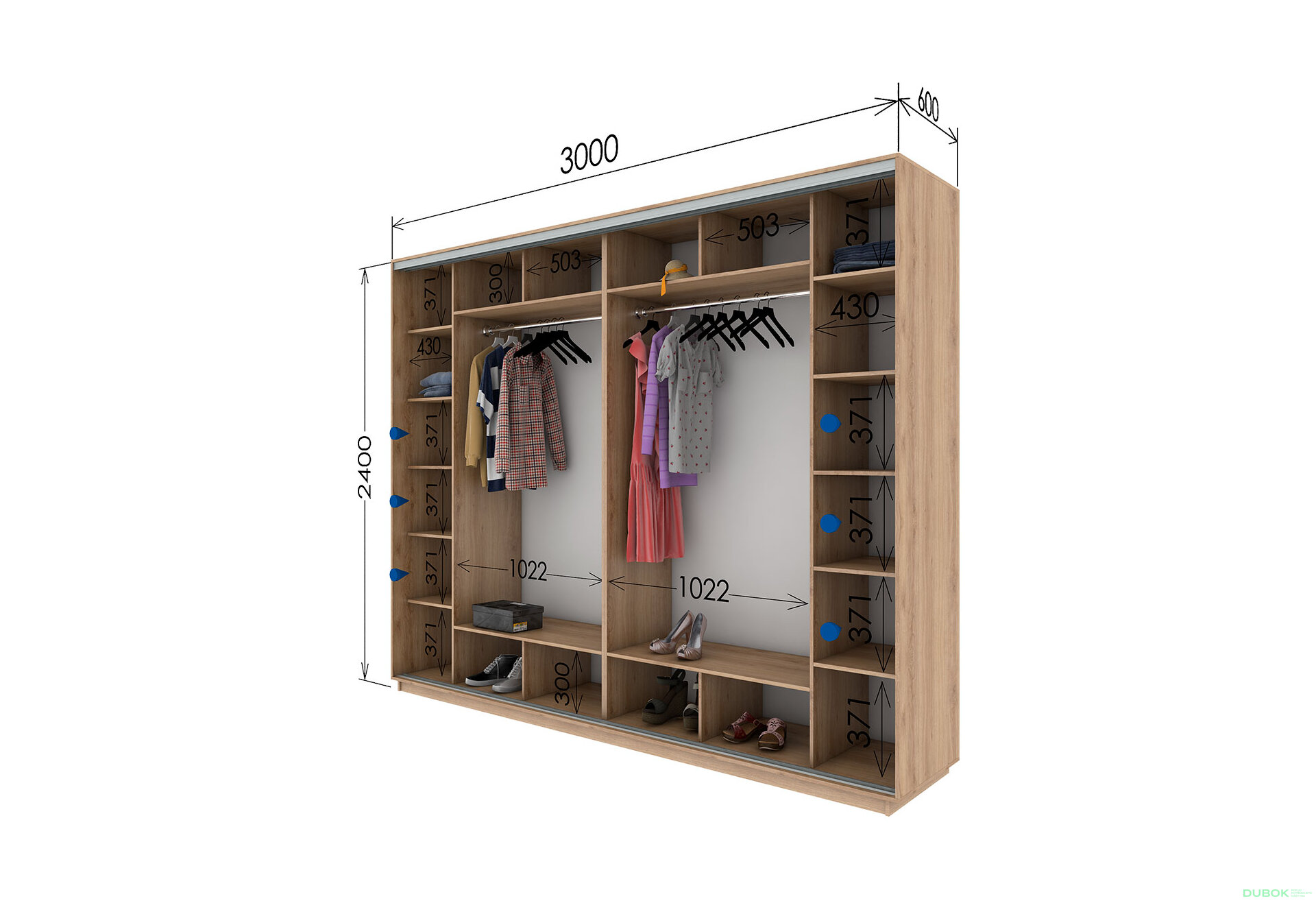 Fotografie 4 - Skříň s posuvnými dveřmi 2400x3000x600 4LTD dub sonoma, profil stříbrný