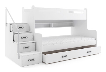 Patrová postel Max 3 bílé 80x200 / 120x200 + zásuvka, s roštem, matrací