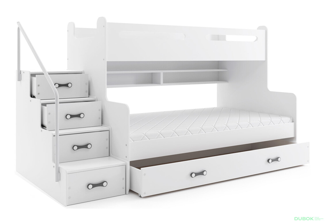 Patrová postel Max 3 bílé 80x200 / 120x200 + zásuvka, s roštem, matrací
