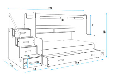 Patrová postel Max 3 bílé 80x200 / 120x200 + zásuvka, s roštem, matrací