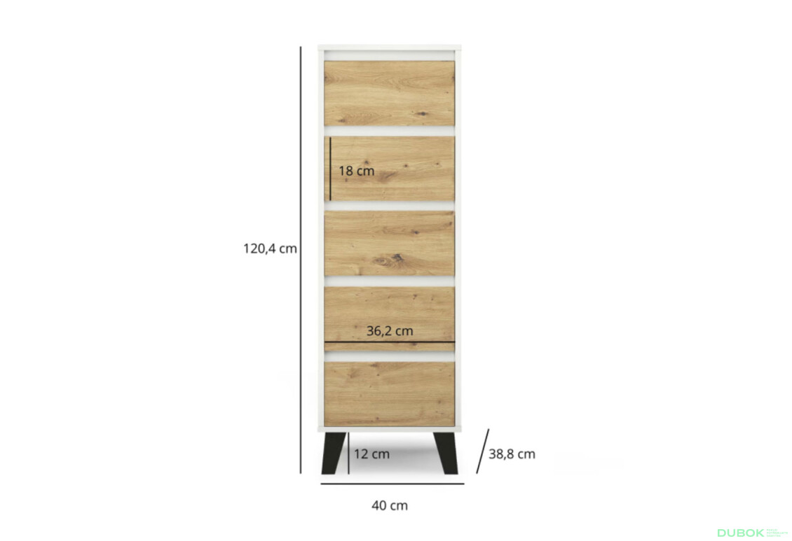 Fotografie 5 - Komoda Borg 5s/40 bílá / dub artisan