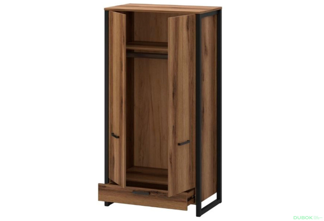 Skříň dvoudveřová se zásuvkou Mares 99x190x58 cm Dub delano tmavý - Fotografie 2 Fotografie 2 - Skříň dvoudveřová se zásuvkou Mares 99x190x58 cm Dub delano tmavý